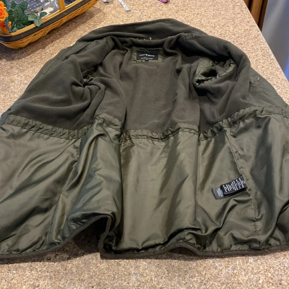 Lucky Brand Army Green Quilted Jacket Medium Full Zip Snap Coat - Picture 12 of 16